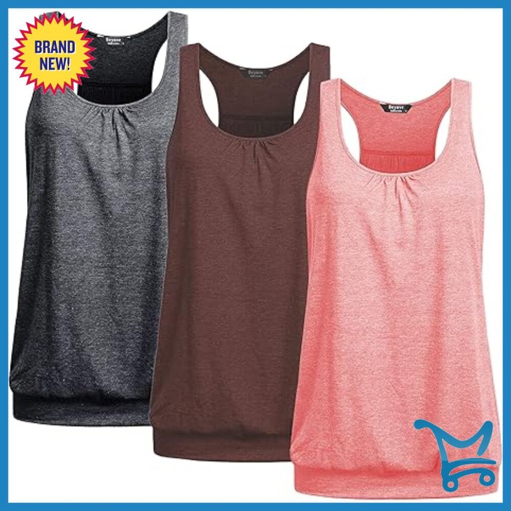 Plus Size 3-Pack Racerback Tank Tops Tummy Control Workout Gym Yoga